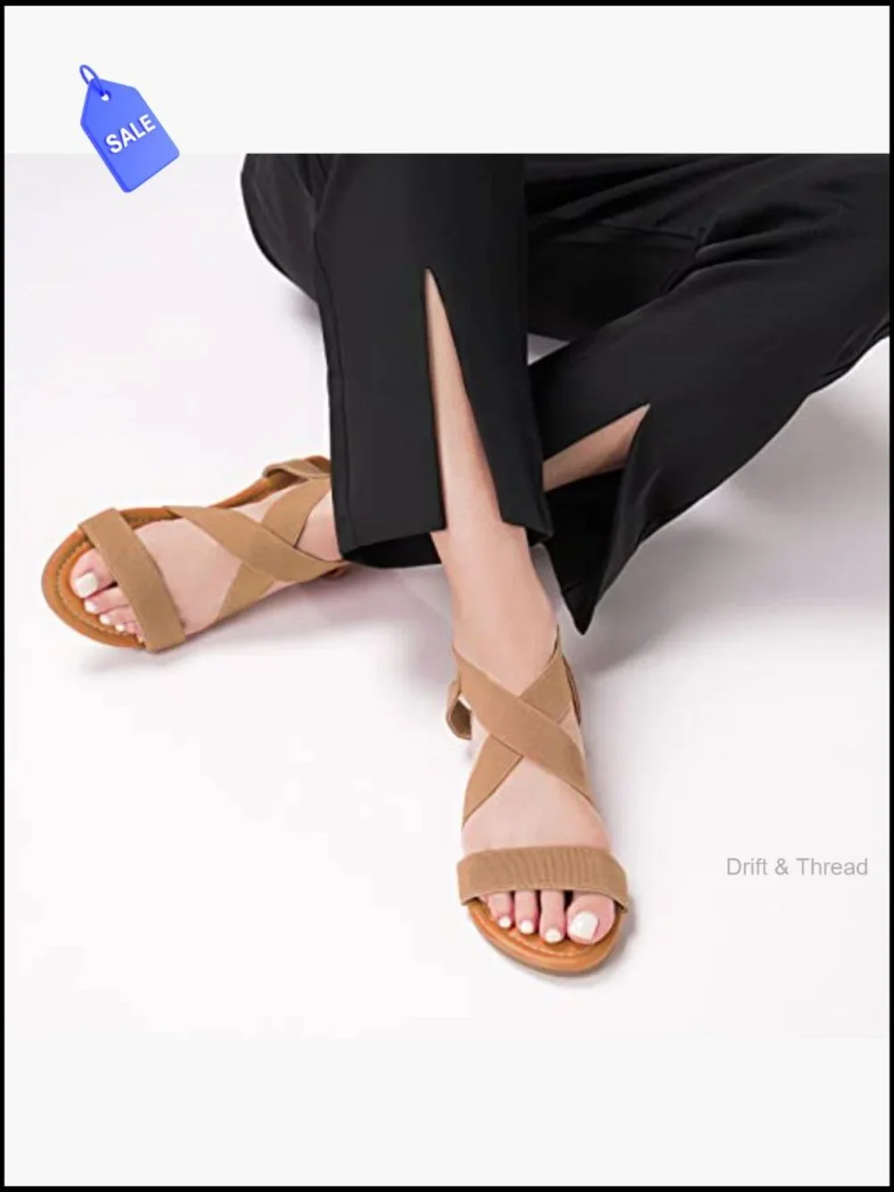 Women's Elastic Cross-Strap Flat Sandals - Non-Slip Sole - Cushioned Insole -